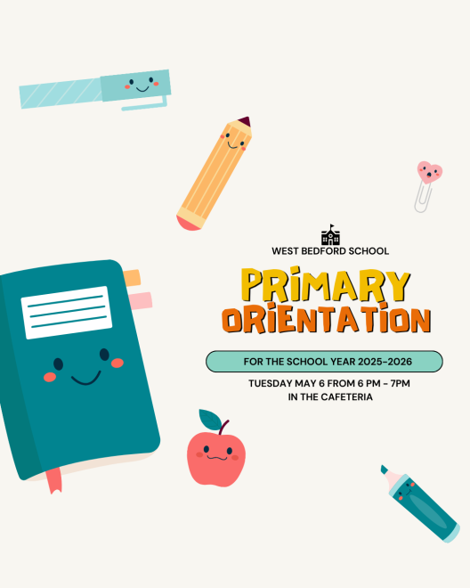 Primary orientation May 6 from 6pm-7pm in the cafeteria